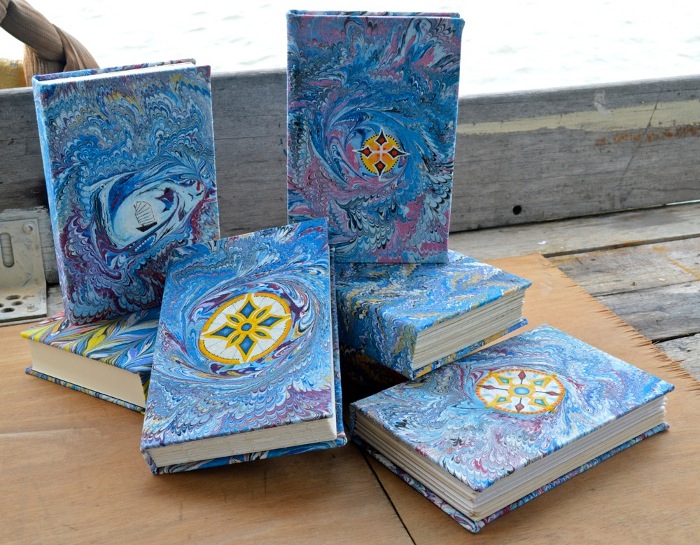 blue marbled books